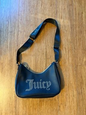 Juicy Couture Black Faux Leather Rhinestone 'Juicy' Shoulder Bag